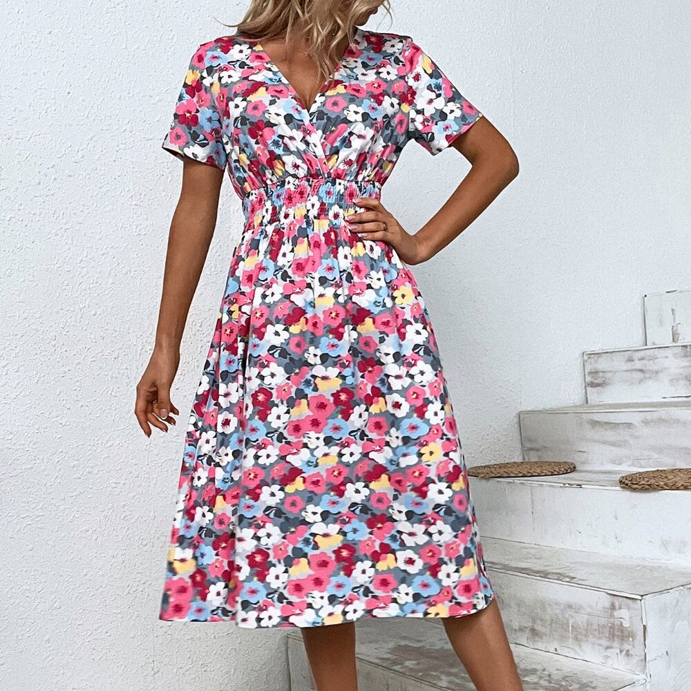 Women's floral print short-sleeved dress